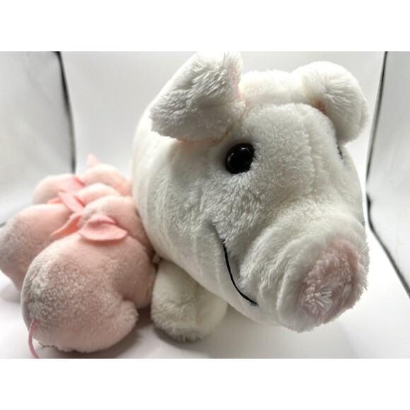 Vintage Dakin Plush White Pig with 3 Pink Piglet Babies Stuffed Animal 17” 1980s - Picture 5 of 16